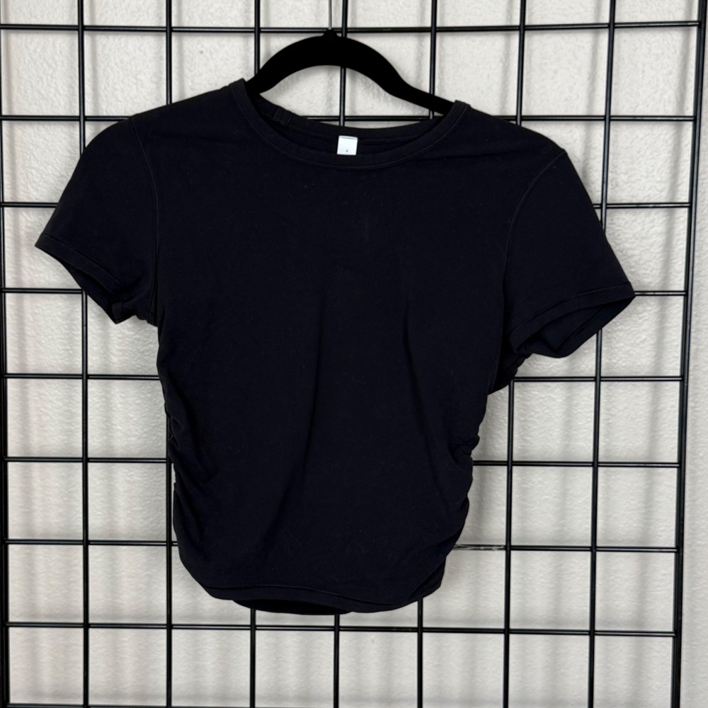 Lululemon Ruched Side Short Sleeve Top Womens 4 Black Slim Fit Activewear Ballet